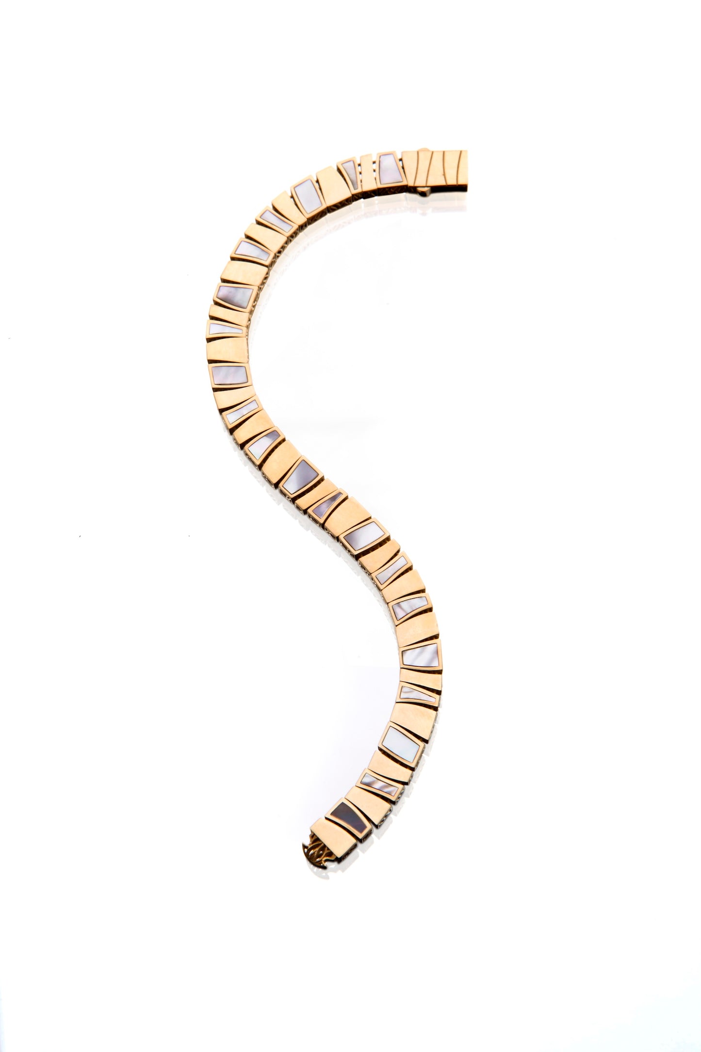 14k yellow gold and mother of pearl bracelet by 11th house jewelry. Made in Italy.