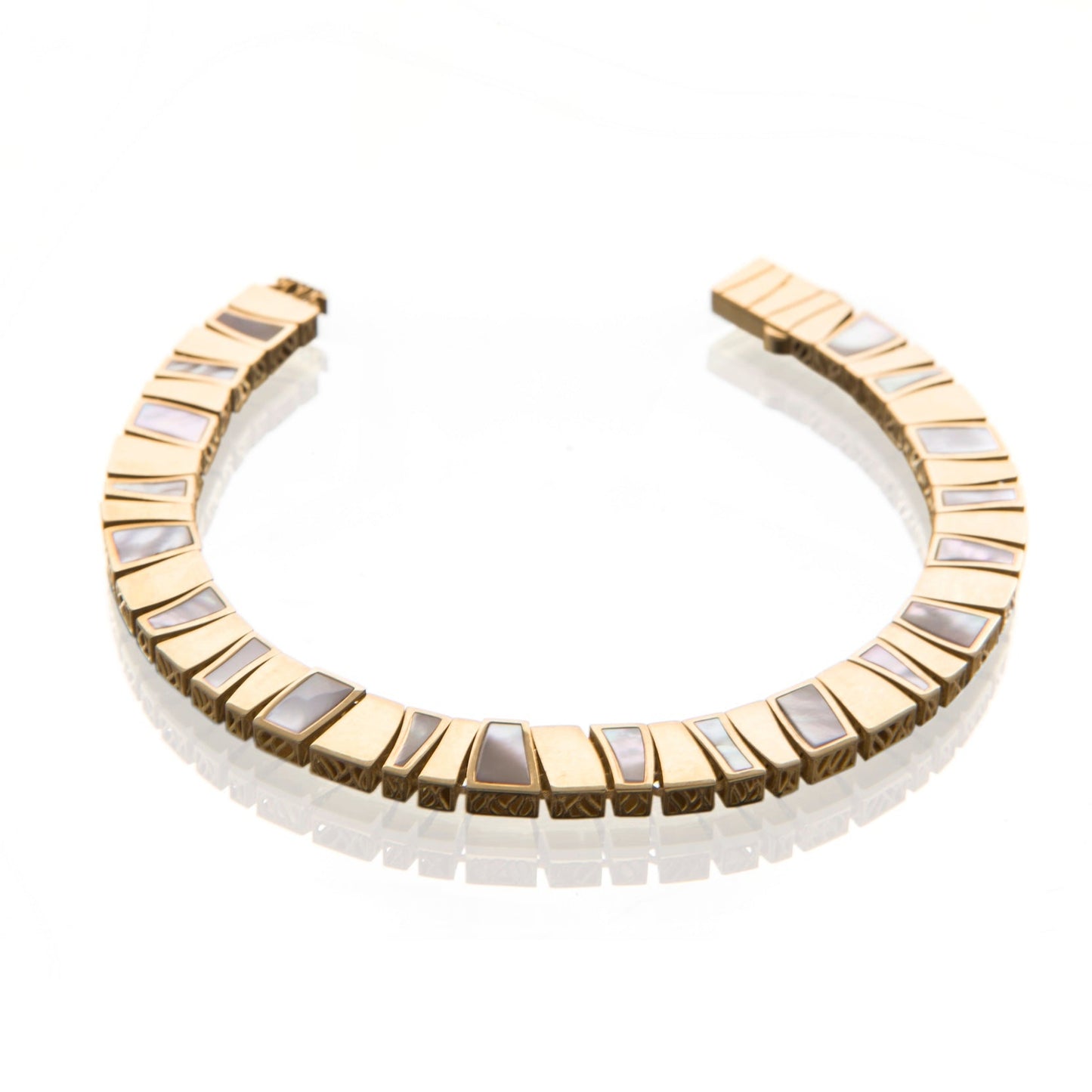 14k yellow gold and mother of pearl centurion bracelet by 11th house. Made in Italy
