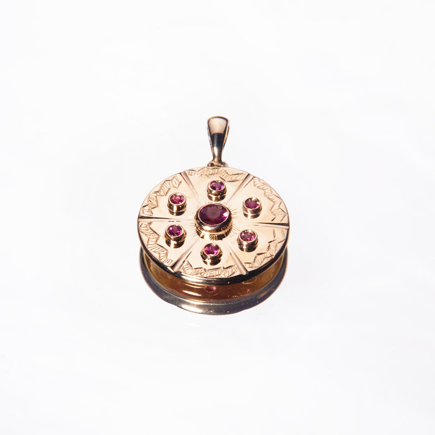 18k Yellow gold pendant with Pink Tourmaline stones by 11th house, Made in Italy