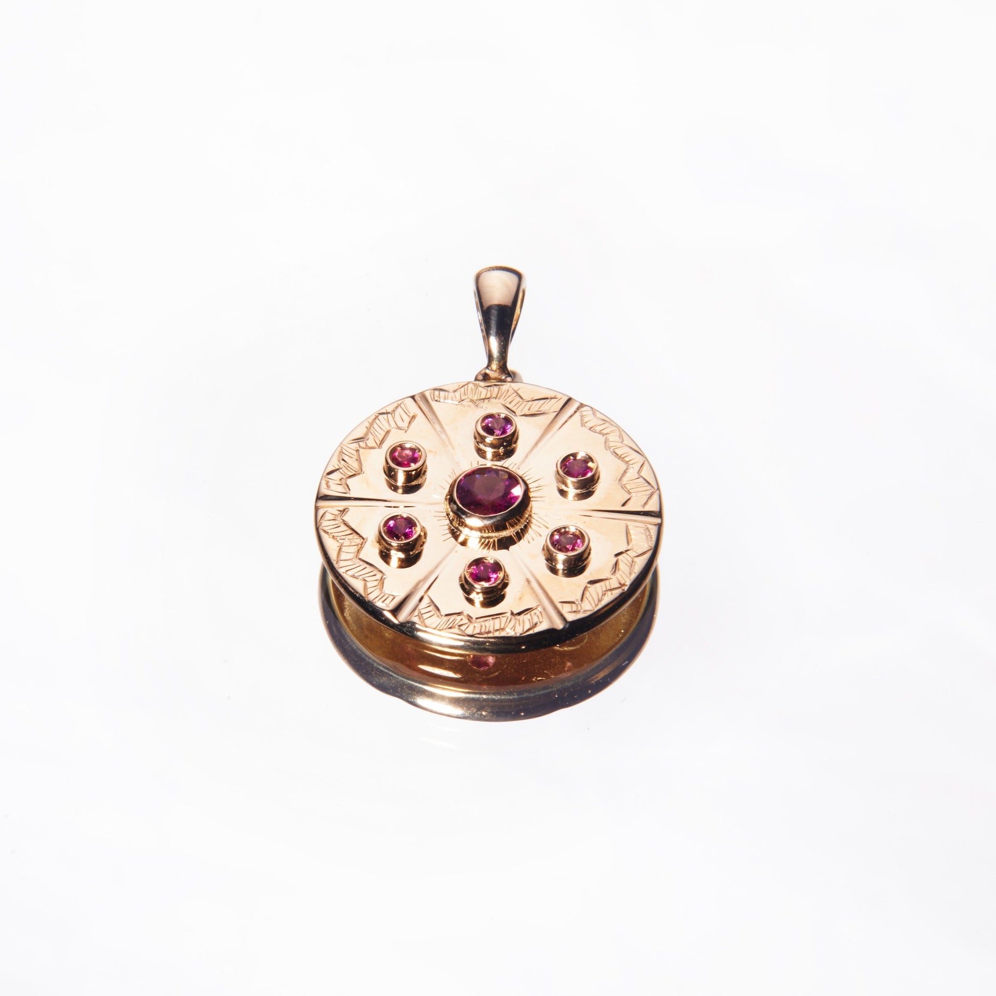 18k Yellow gold pendant with Pink Tourmaline stones by 11th house, Made in Italy