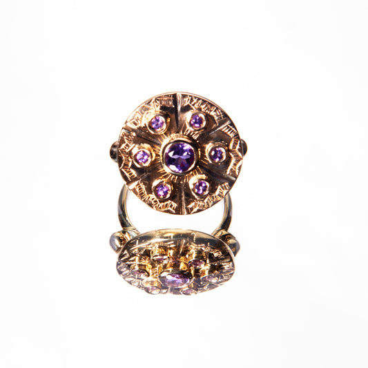 Floral amethyst ring on yellow gold by 11th house