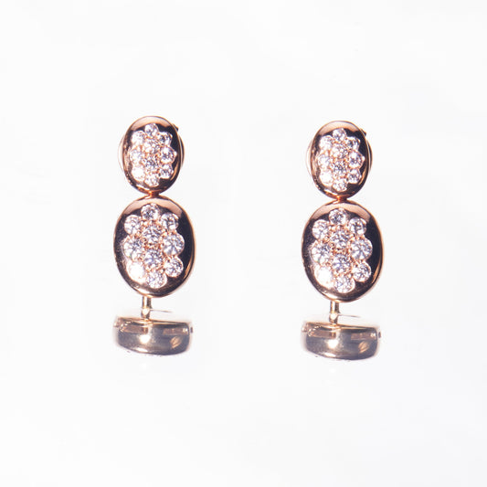 18K Gold rose and diamond earrings by 11th house. Made in Italy
