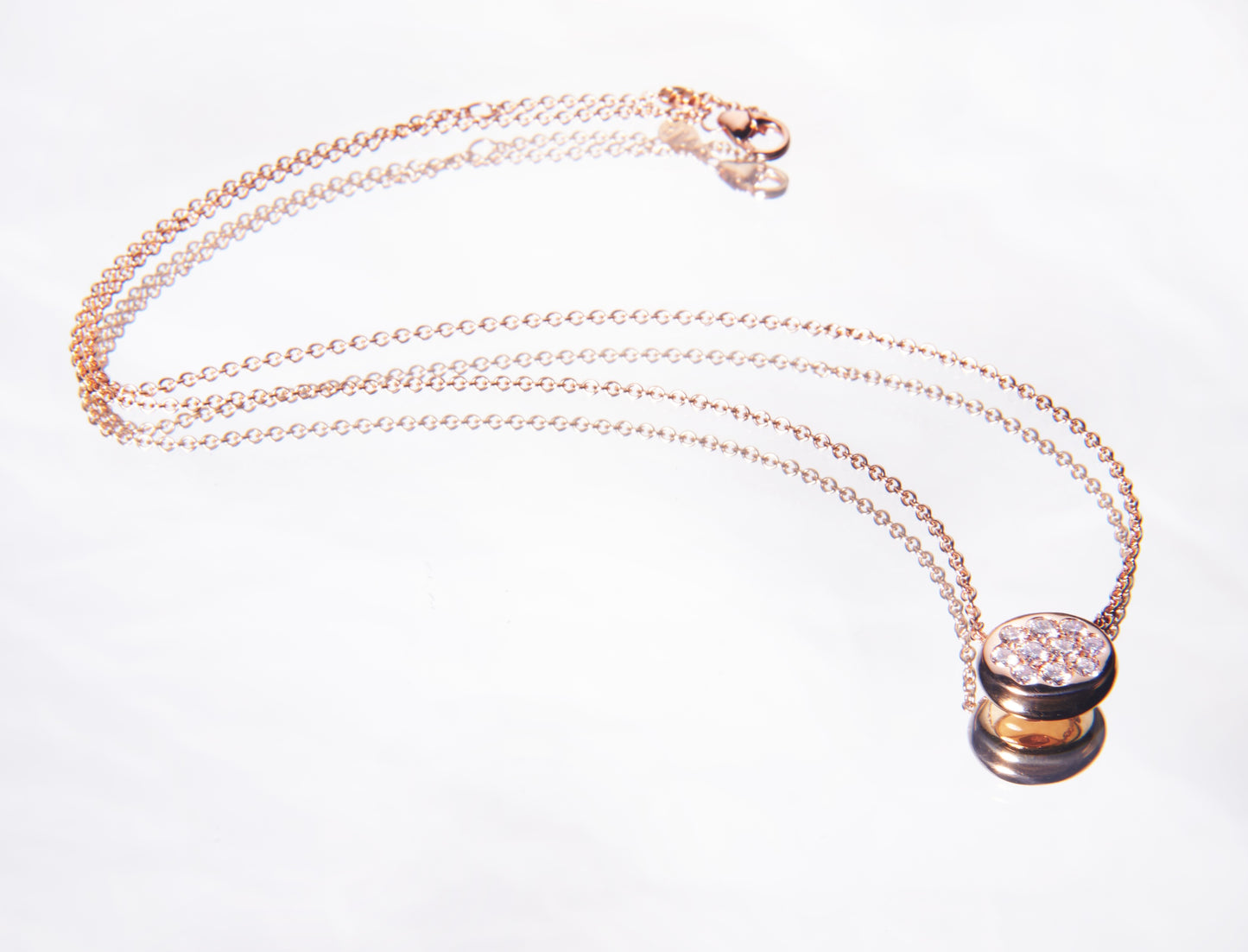 18k rose gold necklace with white diamonds. Made in Italy designed by 11th house