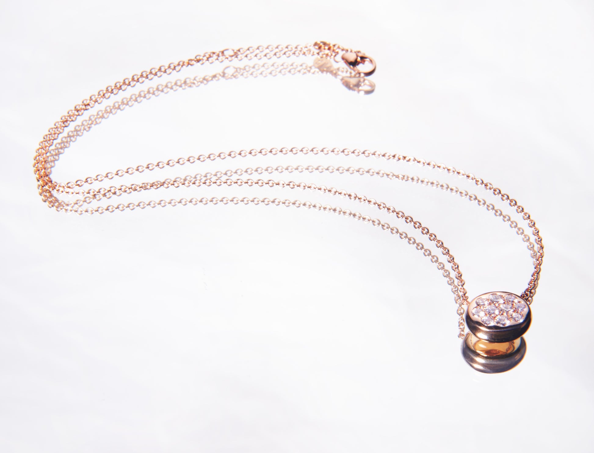 18k rose gold necklace with white diamonds. Made in Italy designed by 11th house