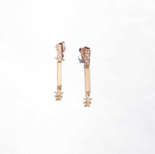 18K yellow gold with diamonds shooting star earrings by 11th house. Diamonds Made in Italy